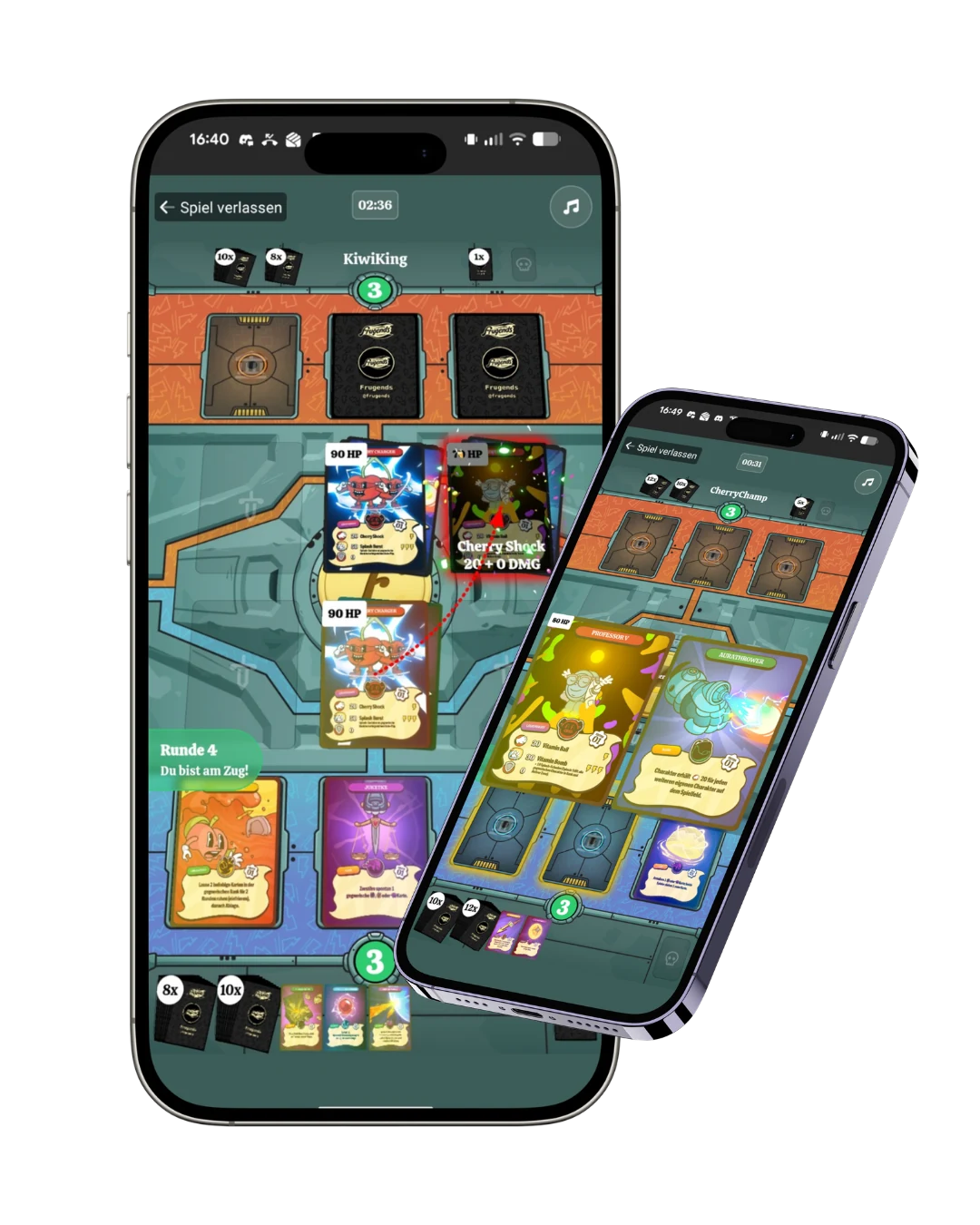 Die Frugends App mit dem Online-Kartenspiel auf zwei Smartphones